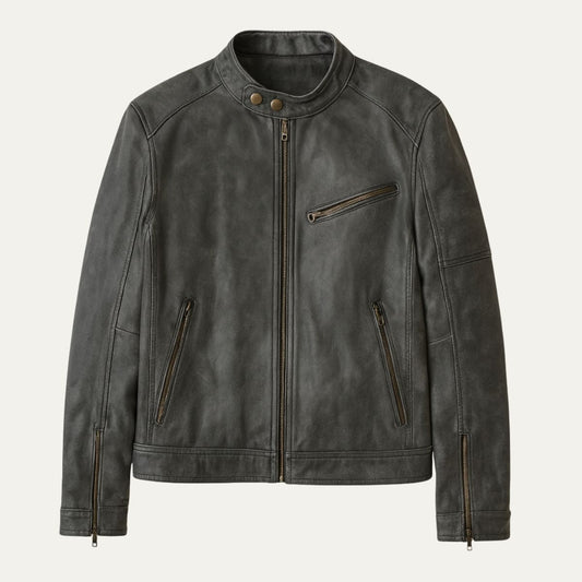 Slim Fit Biker Fake Leather Jacket - OutfitLondon