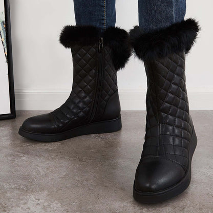 Warm Faux Fur Mid Calf Snow Boots Side Zipper Winer Boots