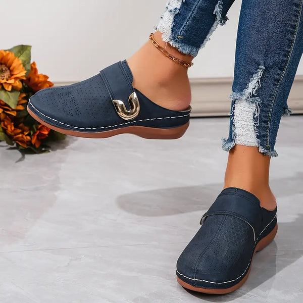Gold Buckle Comfortable Closed Toe Shoes for Women