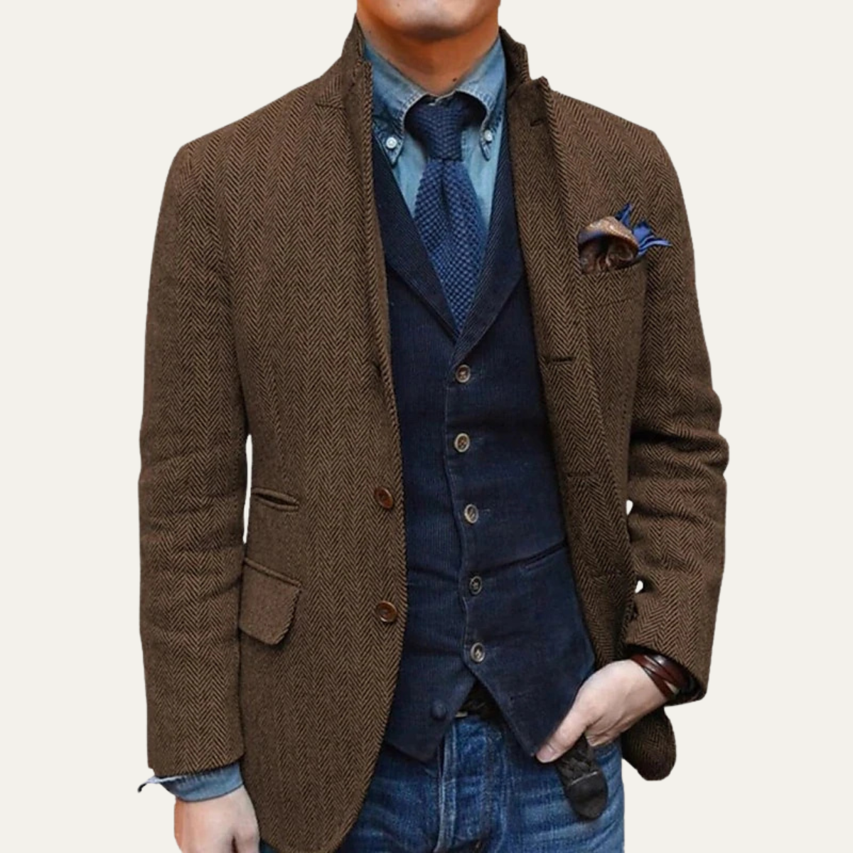 Classic Men's Tweed Wool Blazer Jacket