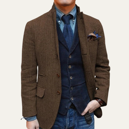 Classic Men's Tweed Wool Blazer Jacket