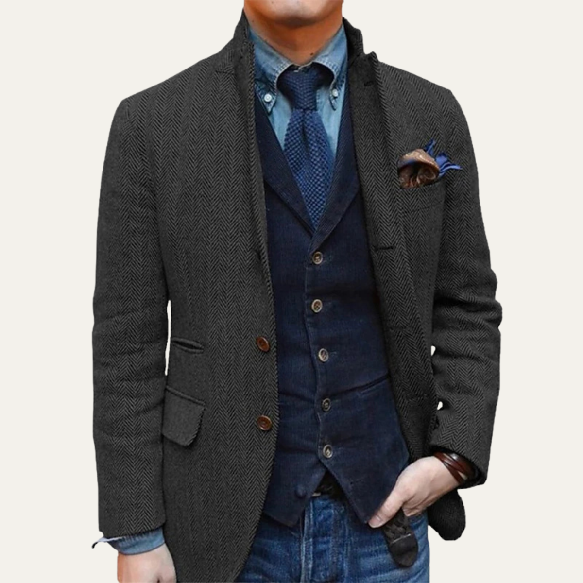 Classic Men's Tweed Wool Blazer Jacket