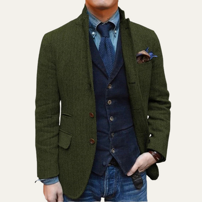 Classic Men's Tweed Wool Blazer Jacket