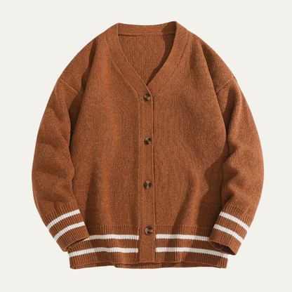Men's Classic Striped Crew Neck Sweater Cardigan