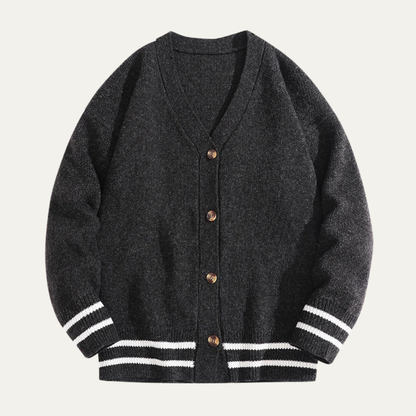 Men's Classic Striped Crew Neck Sweater Cardigan