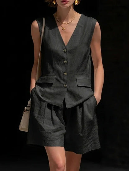 Women's Elegant Cotton Blend Vest Top and Shorts Set