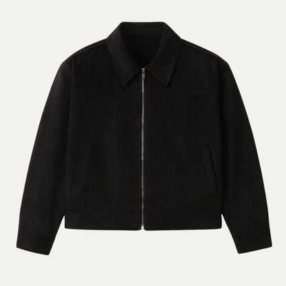 Men's Faux Suede Zip Up Denim Jacket