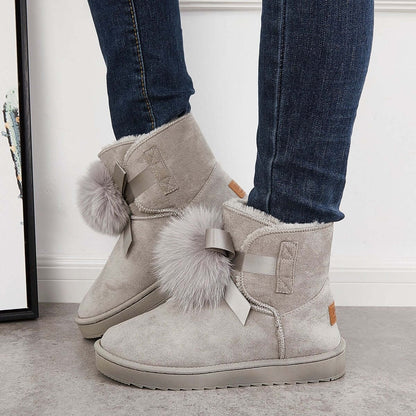 Warm Faux Fur Ankle Snow Boots Pompom Winter Booties