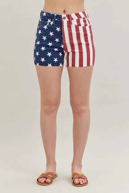 Vintage USA Flag High Waist Ripped Jeans Shorts