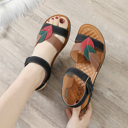 Women's Sandals Summer Flat Soft Bottom Non-Slip Red Comfortable Soft Leather Shoes