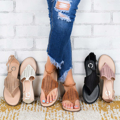 Summer Women Roman Style Hollow Clip Toe Thong Flat Sandals Flip Flops