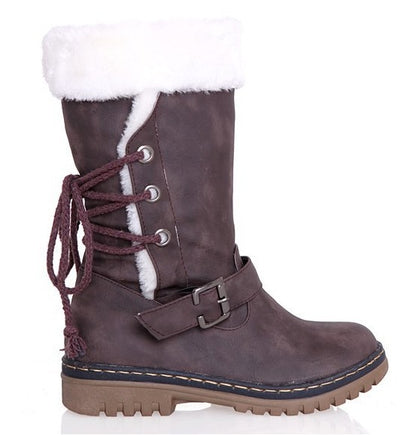 Mid Calf Winter Pull on Booties Mid Knee High Snow Boots