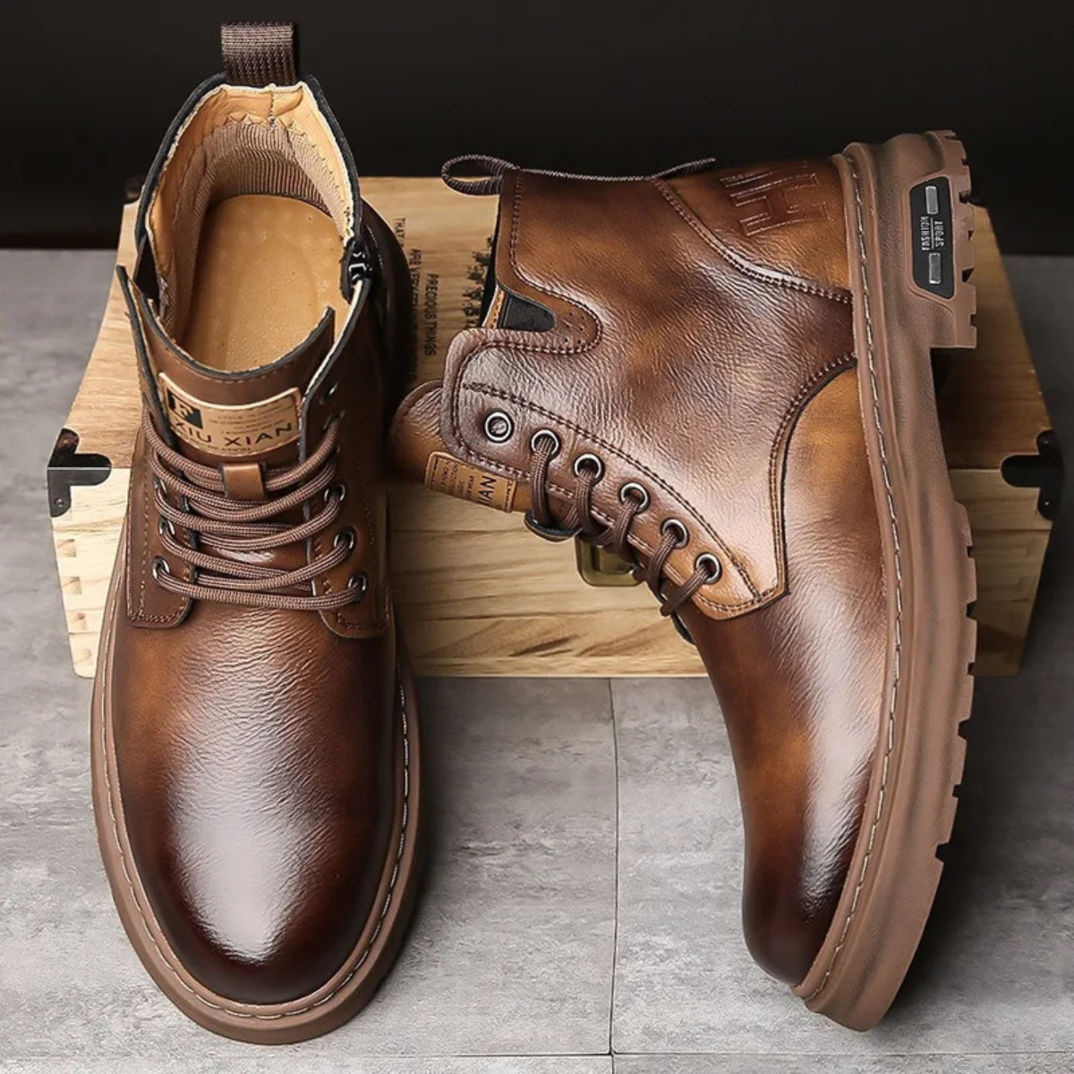 Stylish Men's Brown Leather Ankle Boots