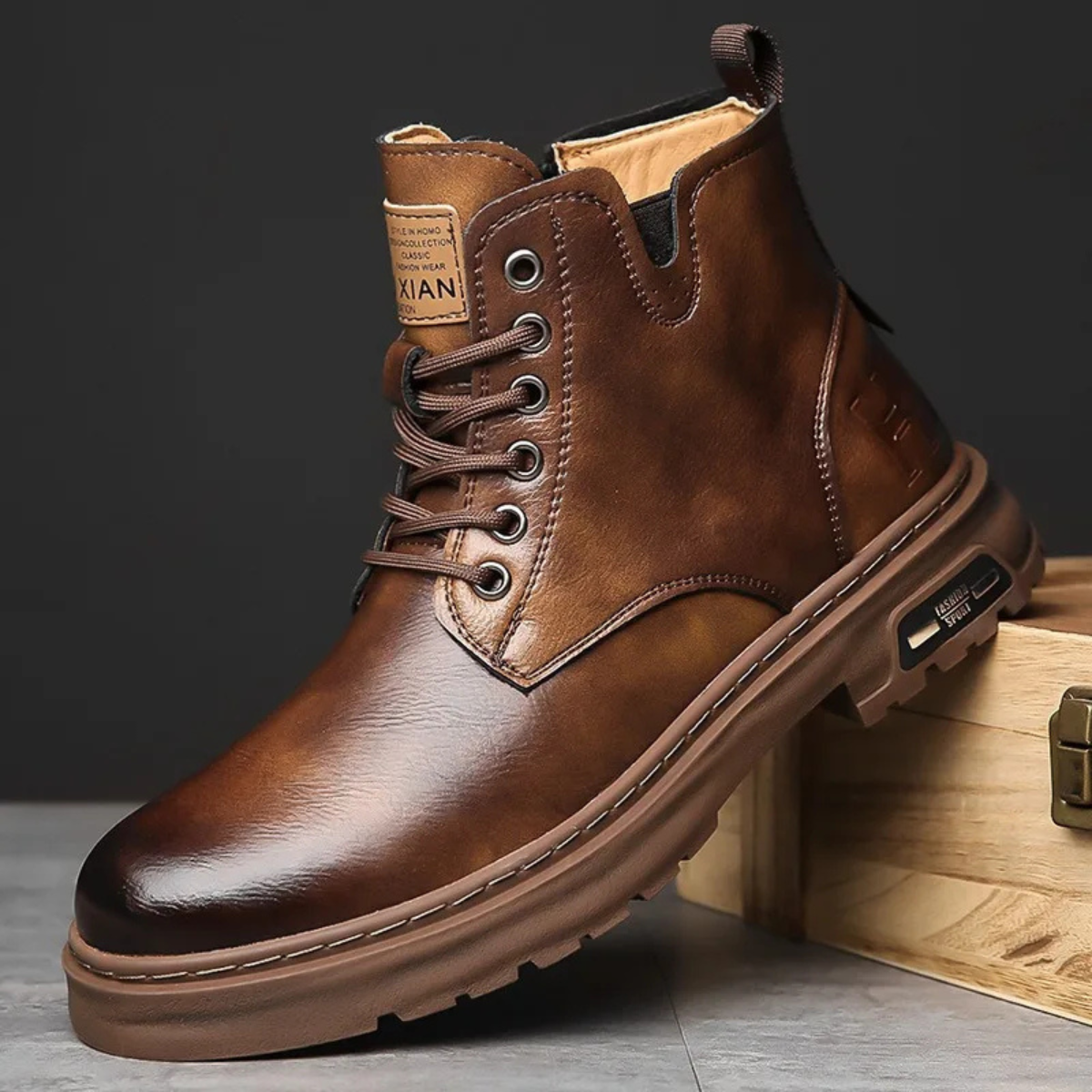Stylish Men's Brown Leather Ankle Boots