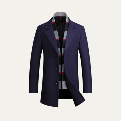 Classic Men's Wool Coat with Stylish Scarf Trim - OutfitLondon
