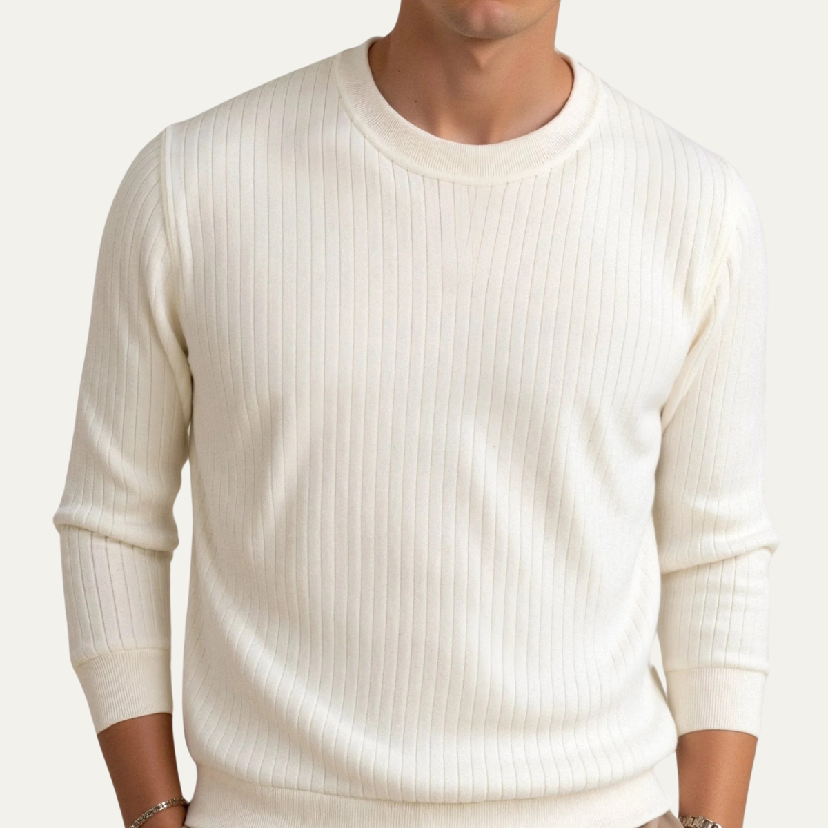 Classic Men's White Cable Knit Sweater