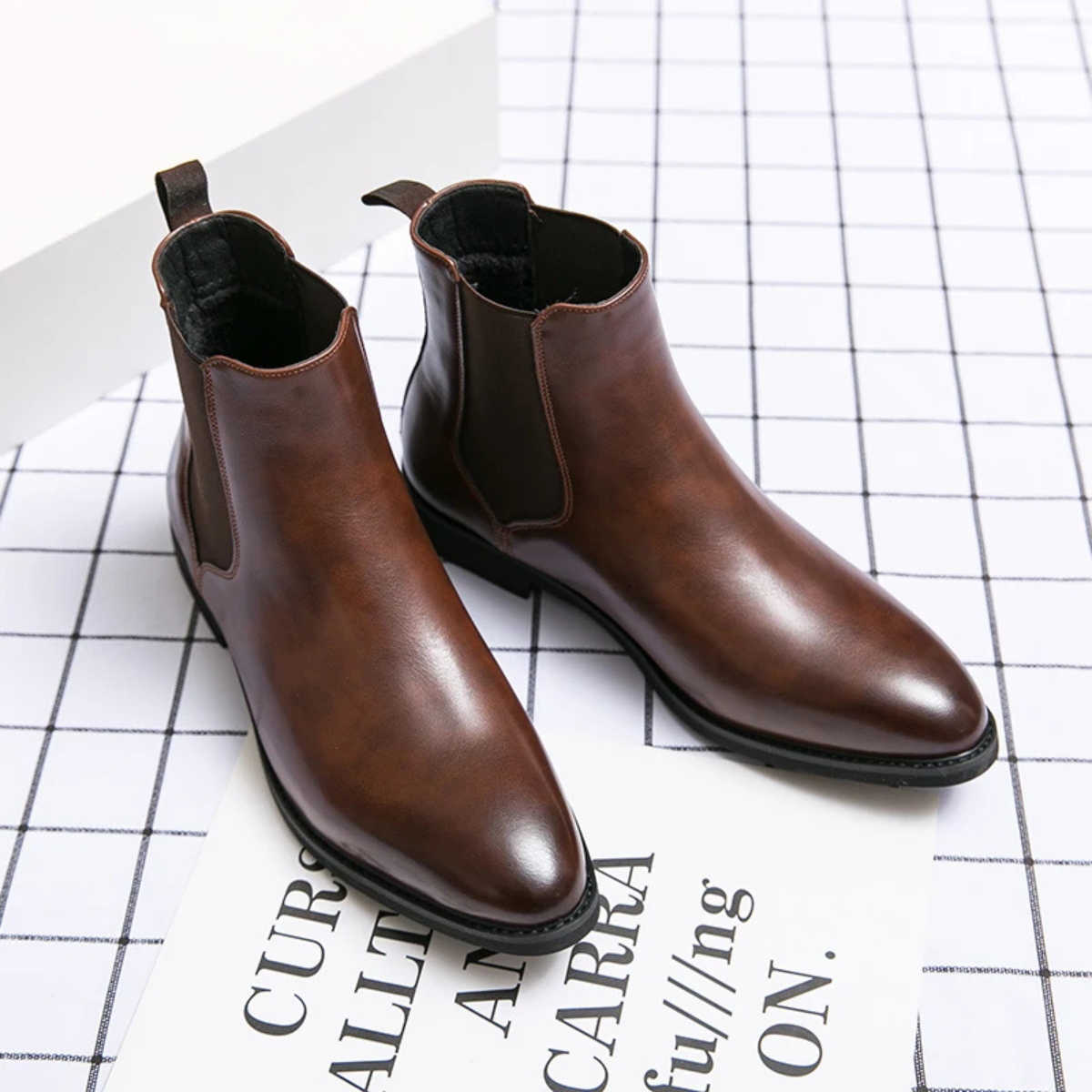 Stylish Men's Black Leather Ankle Boots