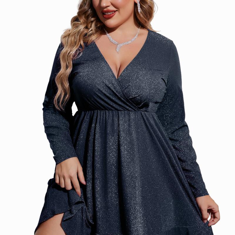 Sparkly V Neck Plus Size Party Dress