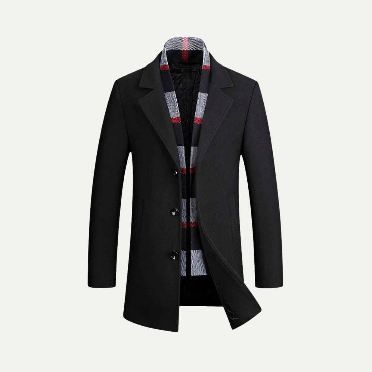 Classic Men's Wool Coat with Stylish Scarf Trim