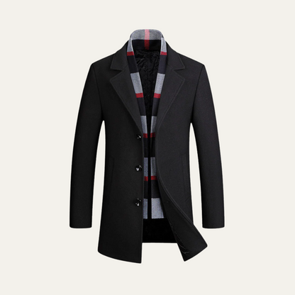 Classic Men's Wool Coat with Stylish Scarf Trim