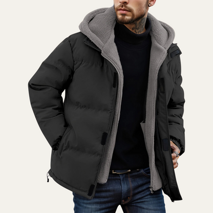 Warm Black Men's Puffer Jacket with Fleece Lining