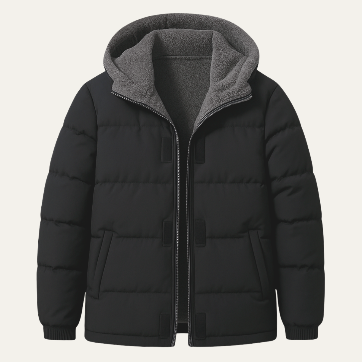 Warm Black Men's Puffer Jacket with Fleece Lining - OutfitLondon