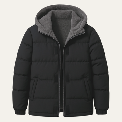 Warm Black Men's Puffer Jacket with Fleece Lining - OutfitLondon