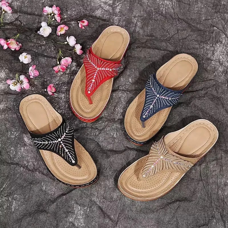 Women Casual Orthopedic Sandals, Crystal Rome Fashion Clip Toe Slippers