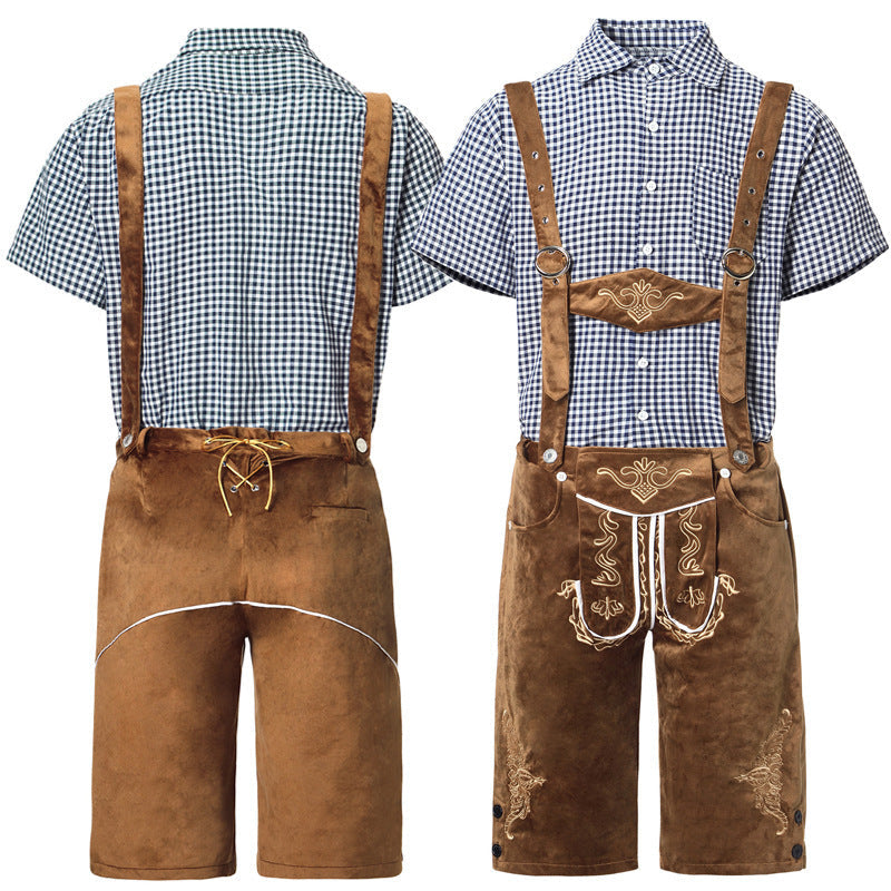 Men's Classic Leather Plaid Lederhose Festival Outfit
