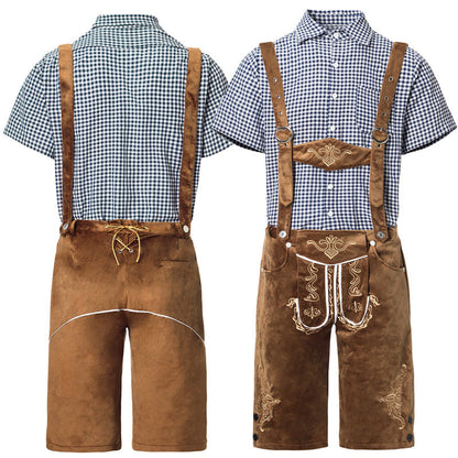 Men's Classic Leather Plaid Lederhose Festival Outfit