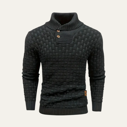 Classic Mens Thick Cable Knit Sweater with Buttons