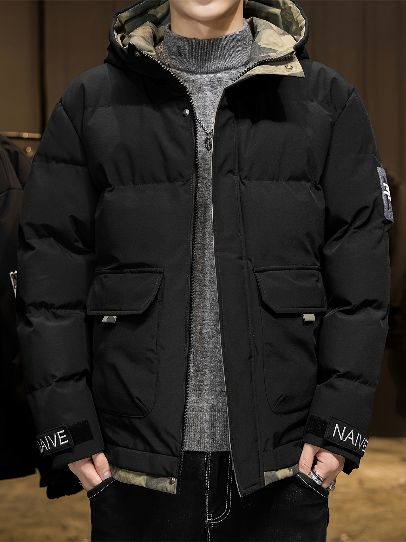 Insulated Water Resistant Mens Winter Coat with Zip Pockets - OutfitLondon