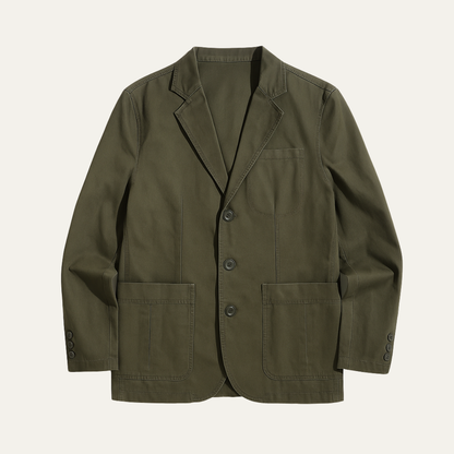 Slim Fit Olive Green Cotton Blazer Jacket for Men - OutfitLondon