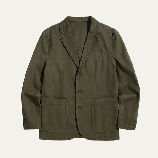 Slim Fit Olive Green Cotton Blazer Jacket for Men - OutfitLondon