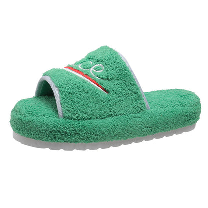Warm Open Toe Flat Furry Slippers Cozy Slide Shoes