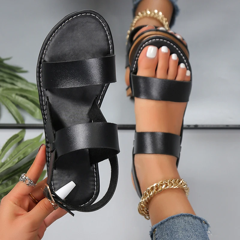 Roman Women Flat Leather Sandals