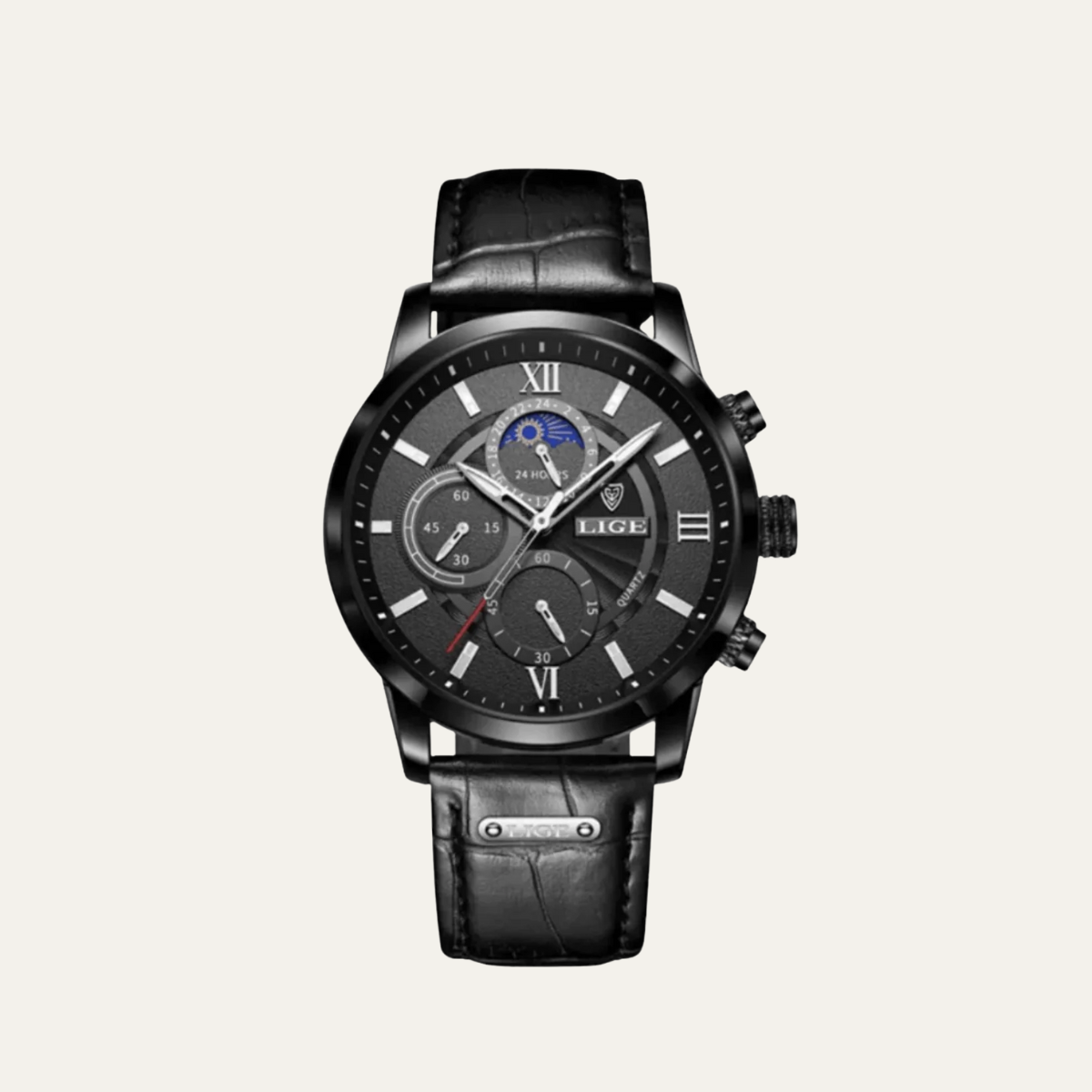 High Quality Men's Quartz Chrono Watch - Genuine Leather Strap