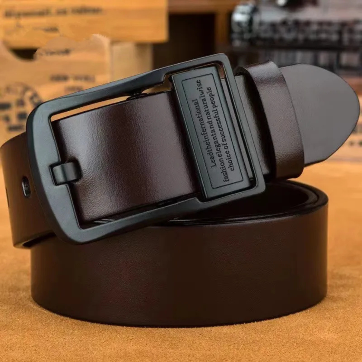 Genuine Leather Men's Traditional Metal Buckle Belt