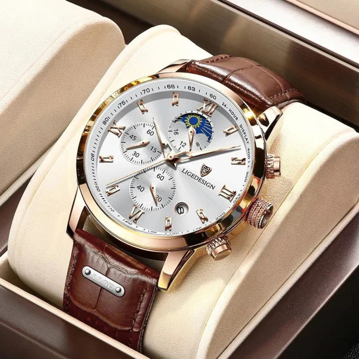 High Quality Men's Quartz Chrono Watch - Genuine Leather Strap