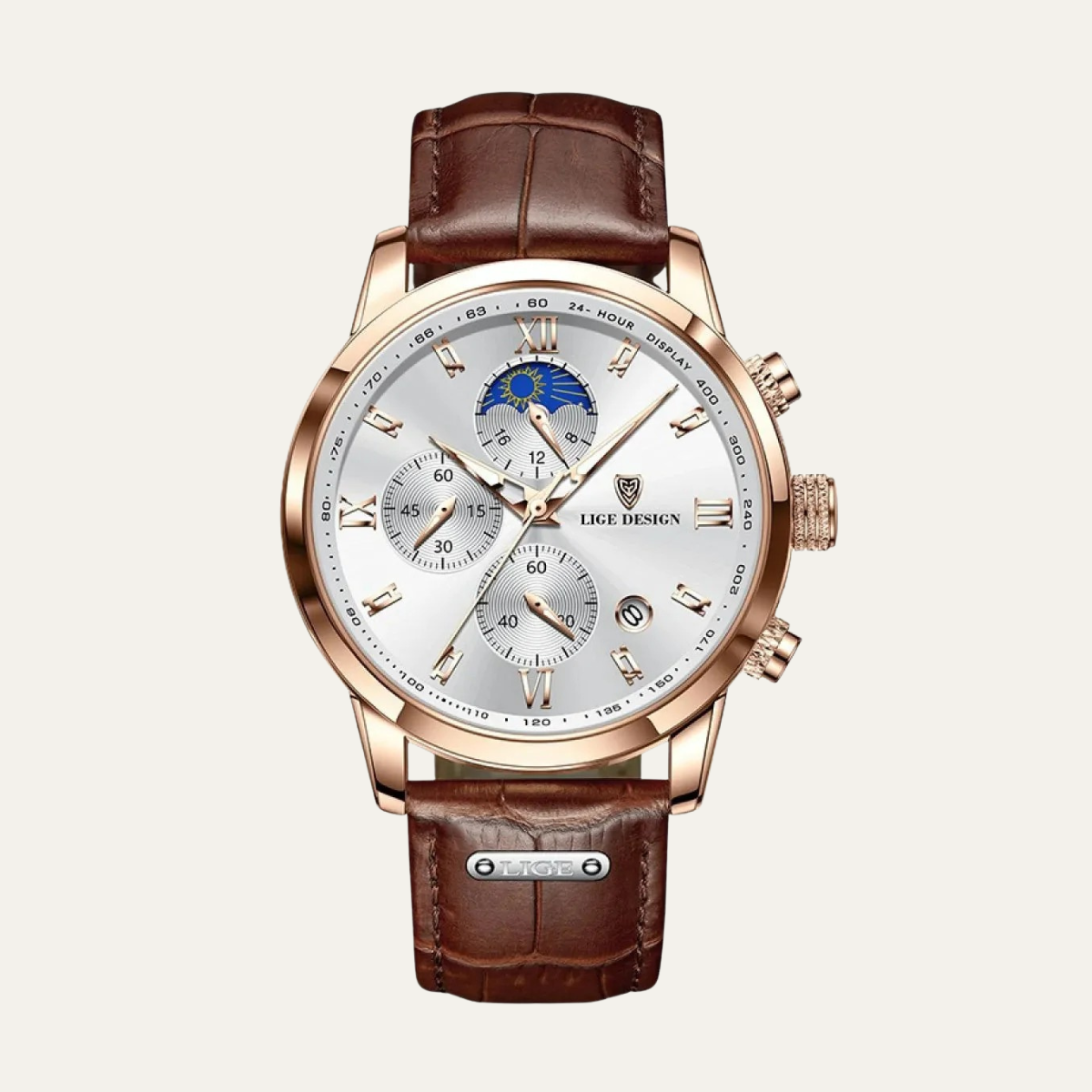 High Quality Men's Quartz Chrono Watch - Genuine Leather Strap - OutfitLondon
