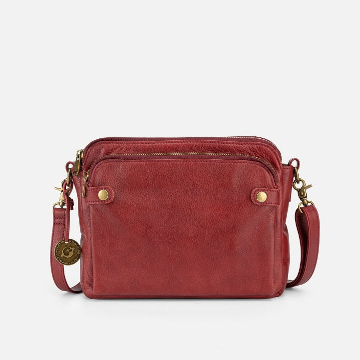 Three-Layer Crossbody Leather Shoulder Bag & Clutch