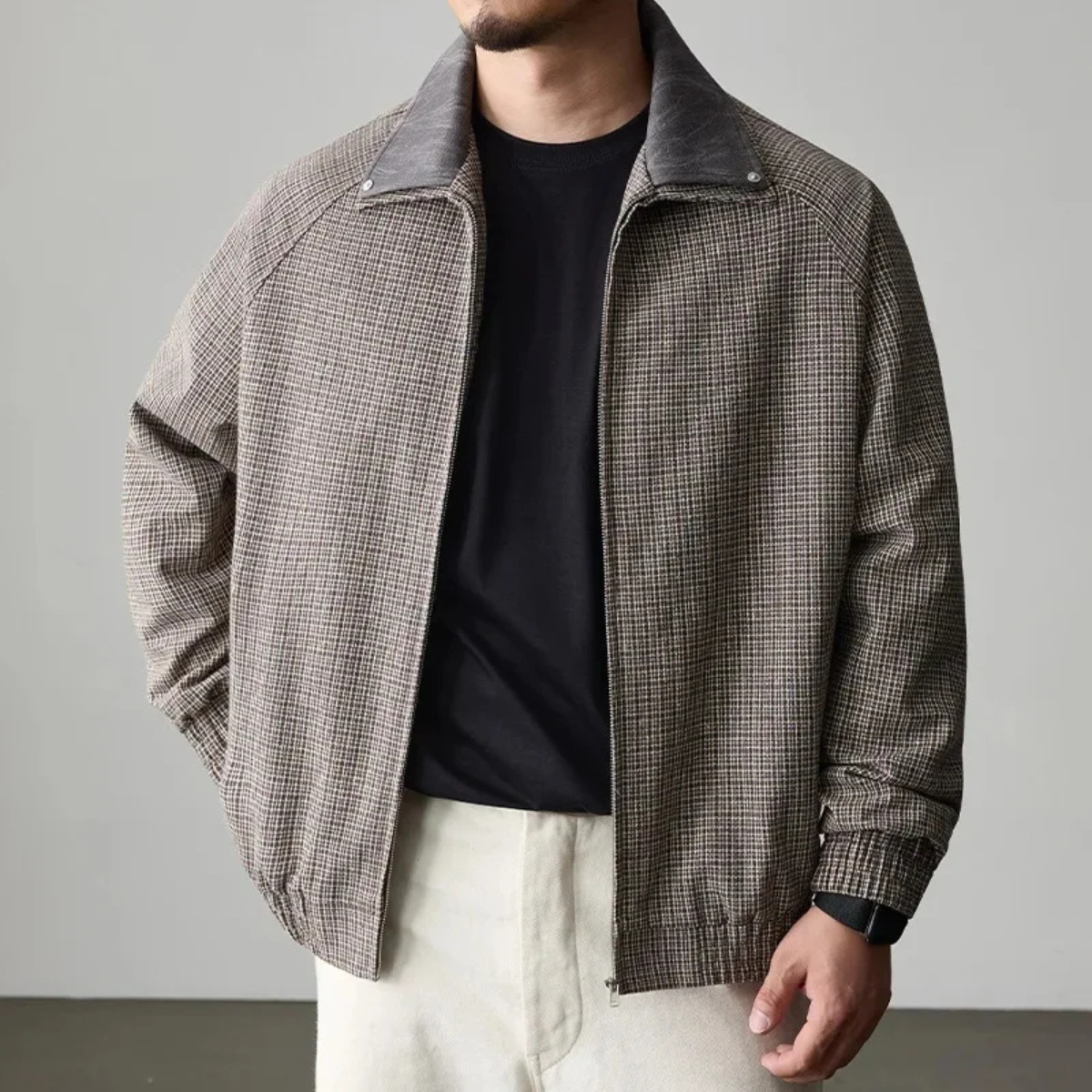 Relaxed Fit Plaid Zip Up Mens Jacket