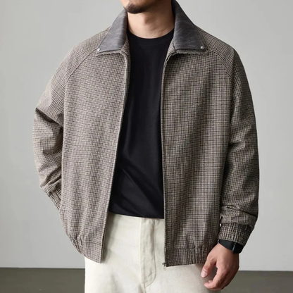 Relaxed Fit Plaid Zip Up Mens Jacket
