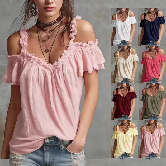 Women's Elegant Cotton Ruffled Off-The-Shoulder Blouse