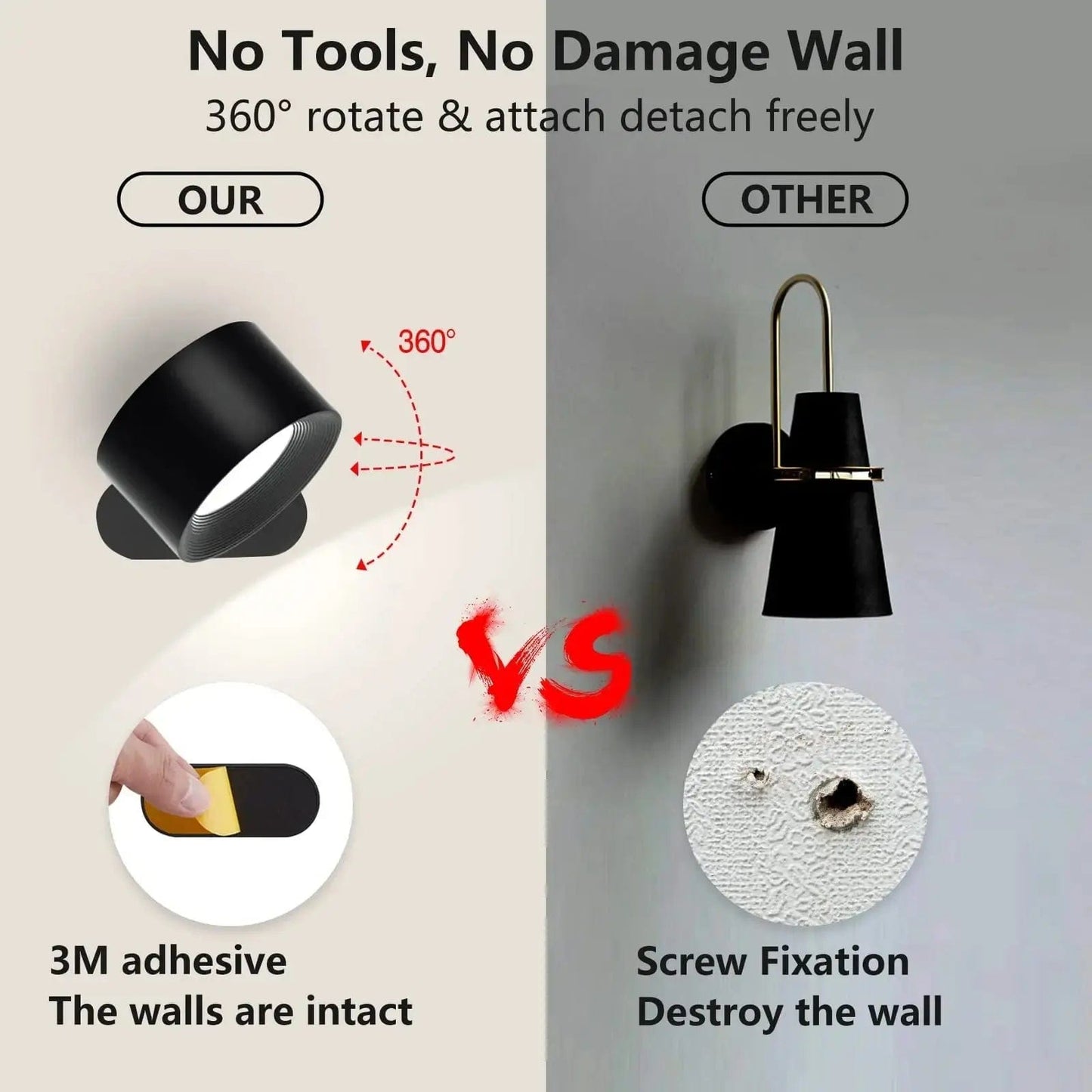 Cordless Wall Lamp - Battery Operated Light - Rechargeable Wall Light - Ambilume