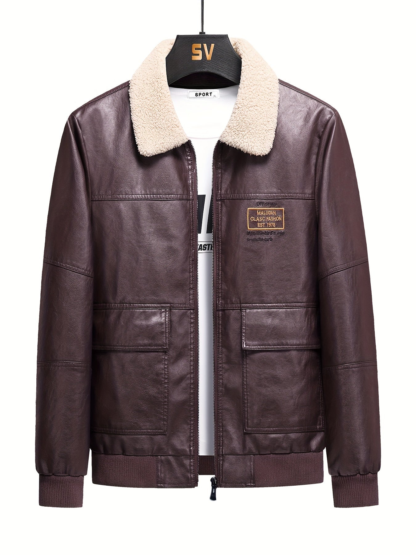 Warm Water Resistant Mens Fleece Leather Jacket
