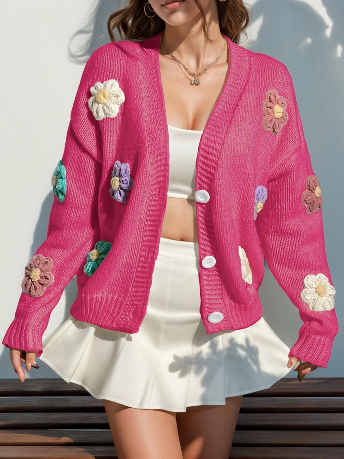Soft Ladies Open Front Floral Sweater Cardigan
