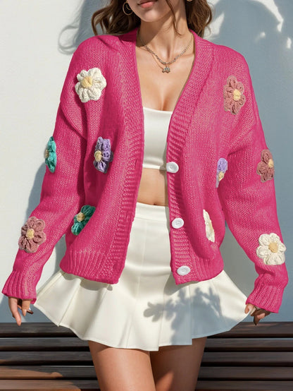 Soft Ladies Open Front Floral Sweater Cardigan