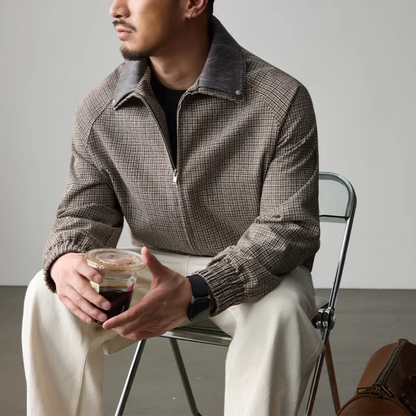 Relaxed Fit Plaid Zip Up Mens Jacket