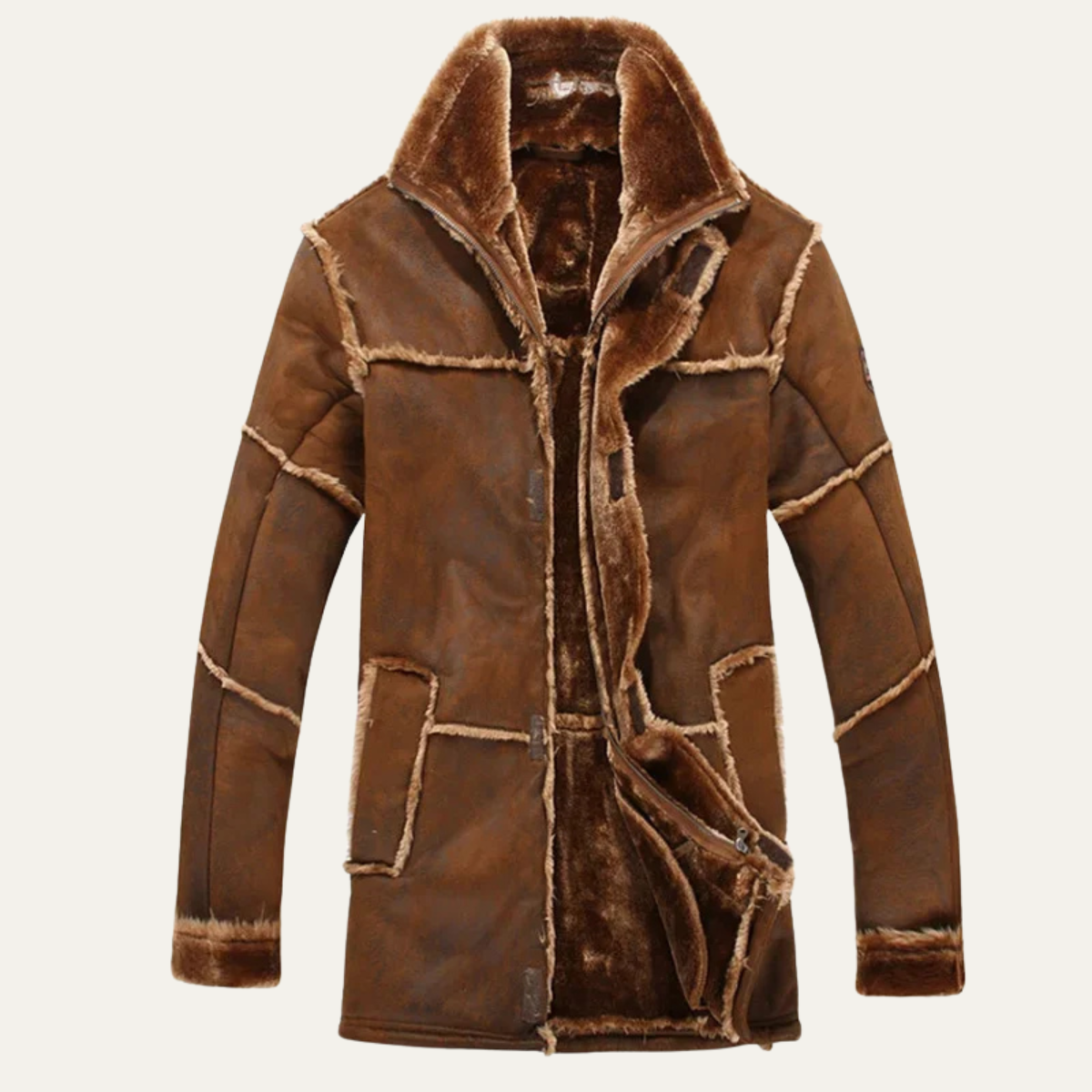 Warm Suede Leather Shearling Coat for Men